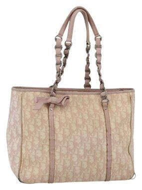 Christian Dior Trotter Canvas Romantic Chain Bag PVC Pink Silver